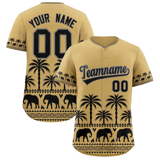 Custom Khaki Black Graffiti Pattern Personalized Bossinia Style Authentic Baseball Jersey