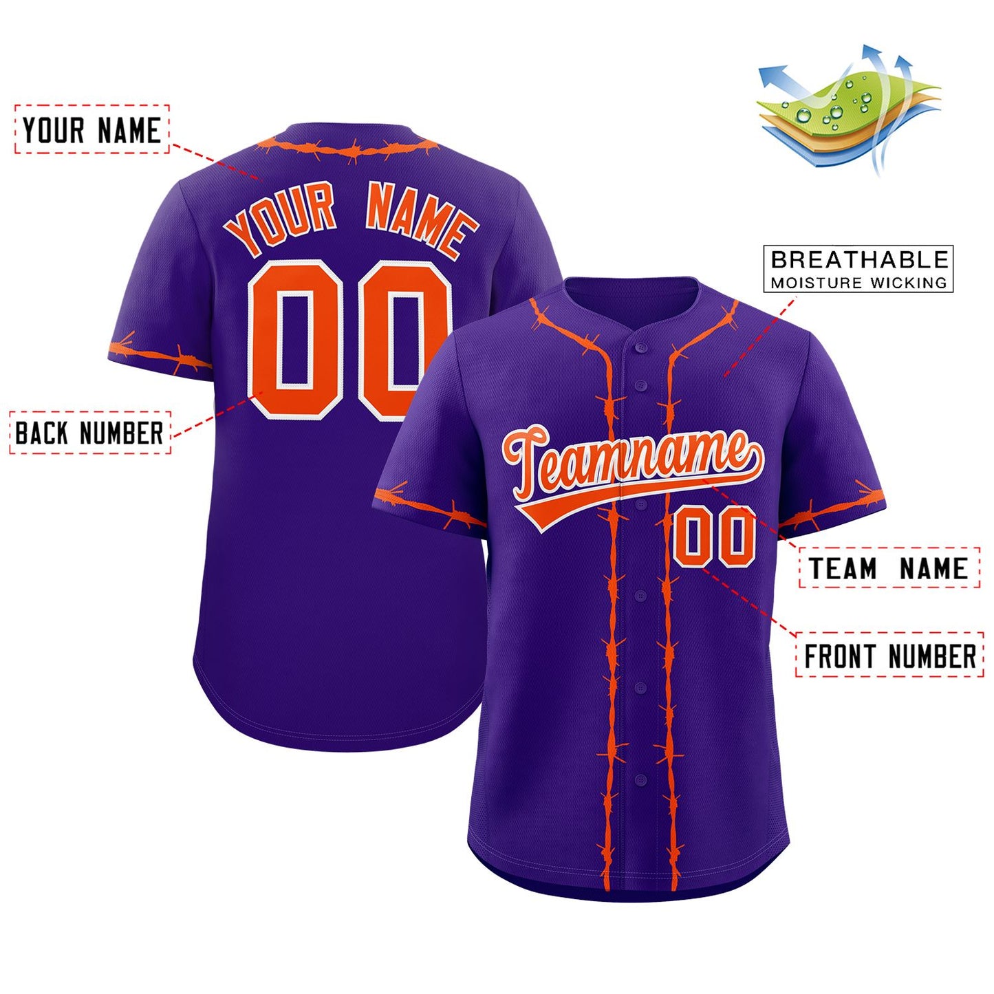Custom Purple Orange Thorns Ribbed Classic Style Authentic Baseball Jersey Limited