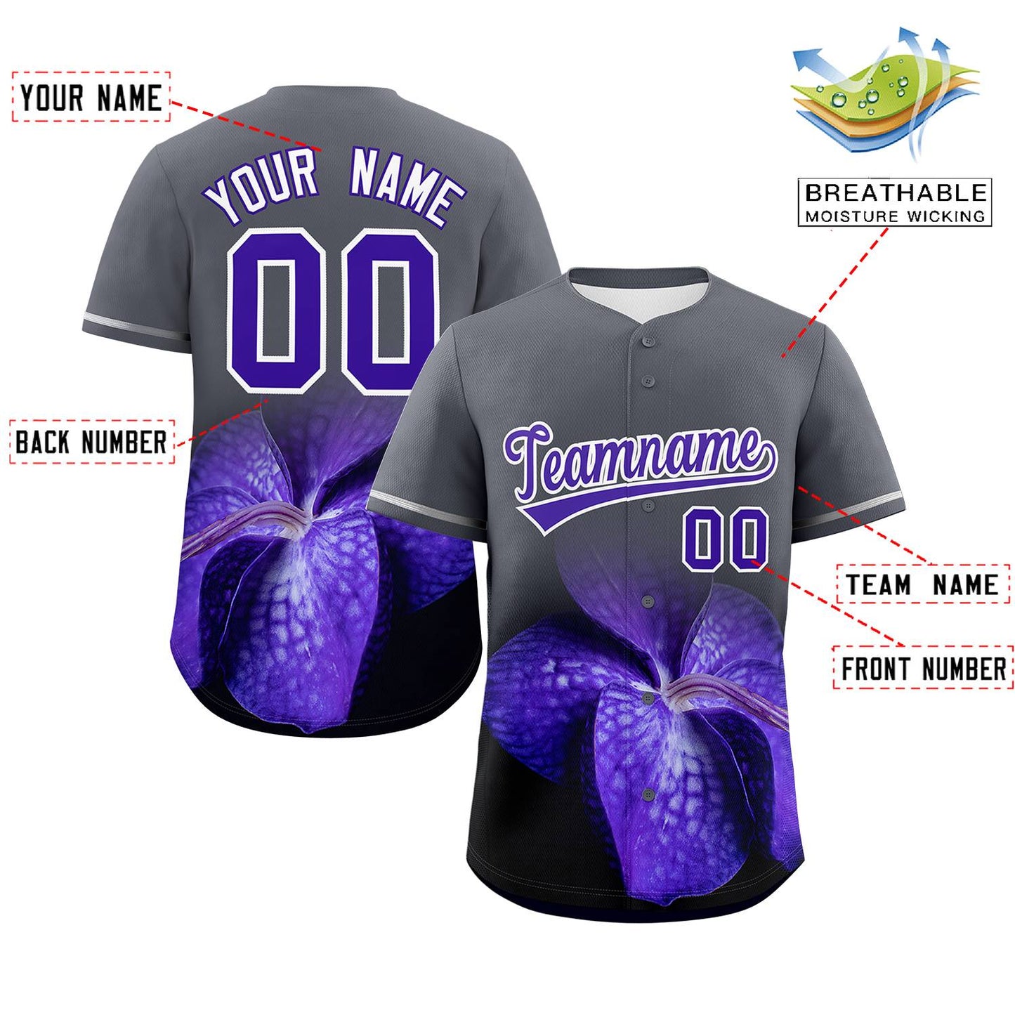Custom Dark Gray Personalized 3D Flower Design Authentic Baseball Jersey Limited