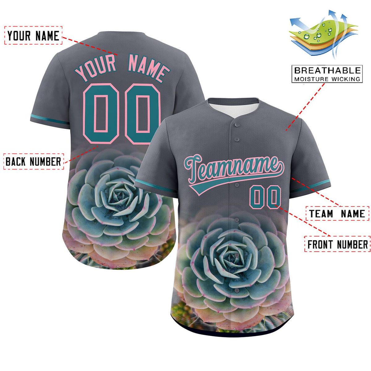 Custom Dark Gray Personalized 3D Flower Design Authentic Baseball Jersey Limited
