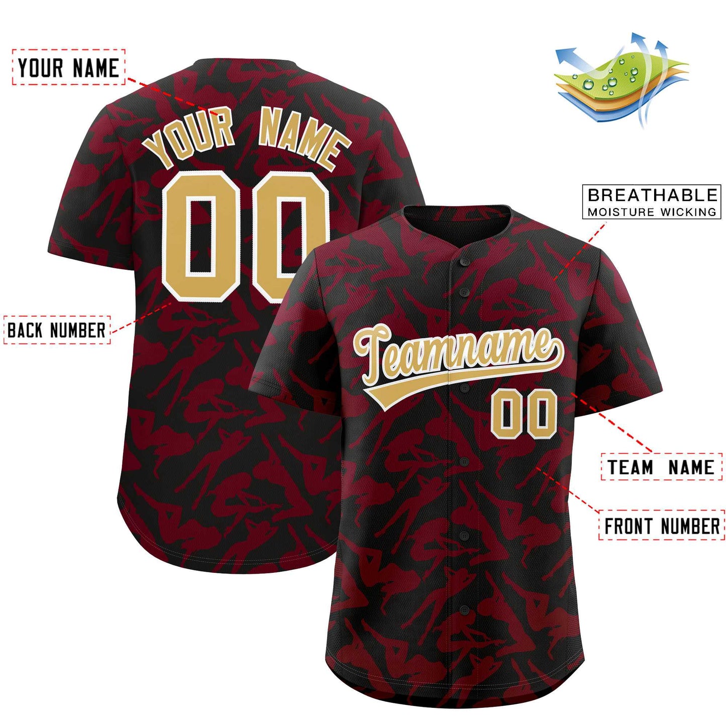 Custom Black Crimson Playboy Graffiti Pattern Authentic Baseball Jersey Limited