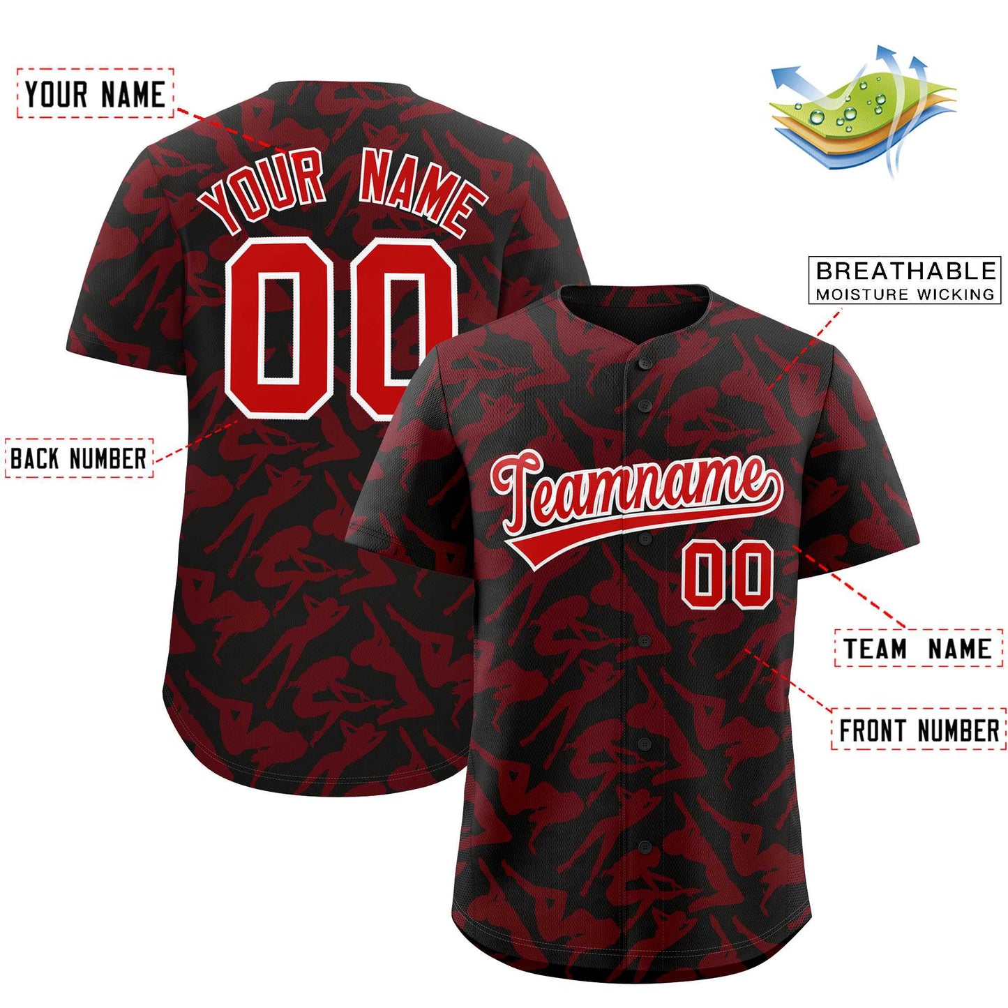 Custom Black Red Playboy Graffiti Pattern Authentic Baseball Jersey Limited