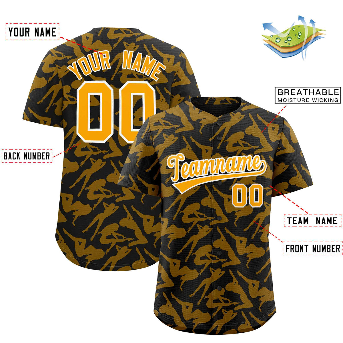Custom Black Gold Playboy Graffiti Pattern Authentic Baseball Jersey Limited