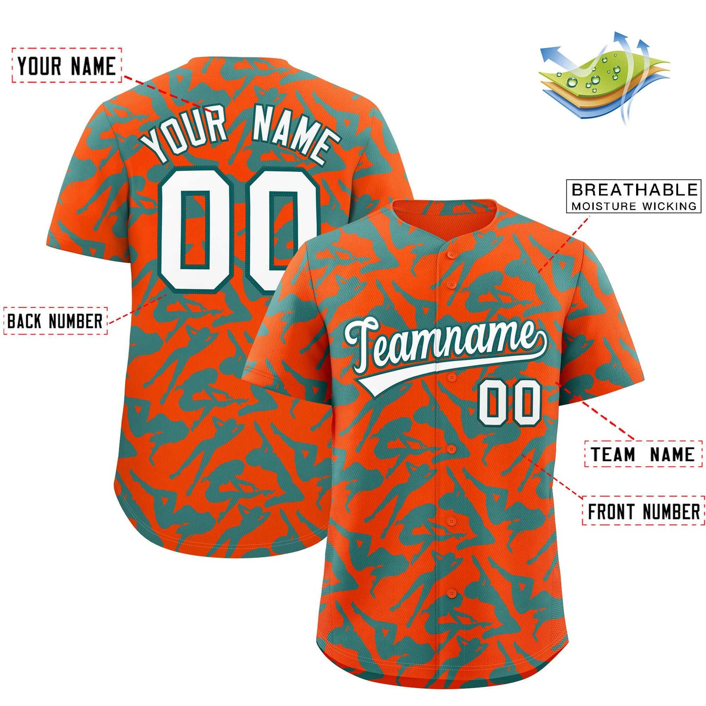 Custom Orange Aqua Playboy Graffiti Pattern Authentic Baseball Jersey Limited