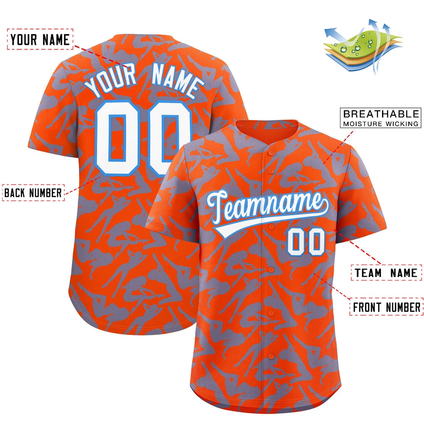 Custom Orange Light Blue Playboy Graffiti Pattern Authentic Baseball Jersey Limited