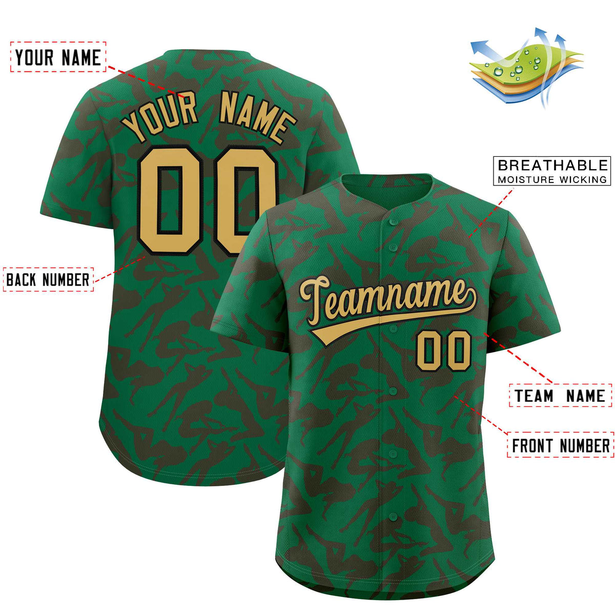 Custom Kelly Green Crimson Playboy Graffiti Pattern Authentic Baseball Jersey Limited