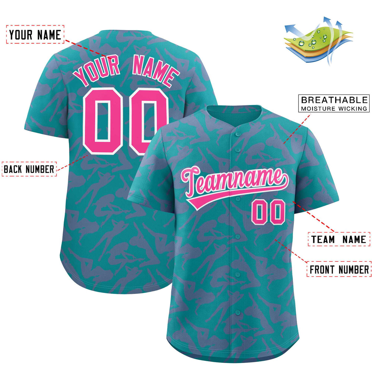 Custom Aqua Pink Playboy Graffiti Pattern Authentic Baseball Jersey Limited
