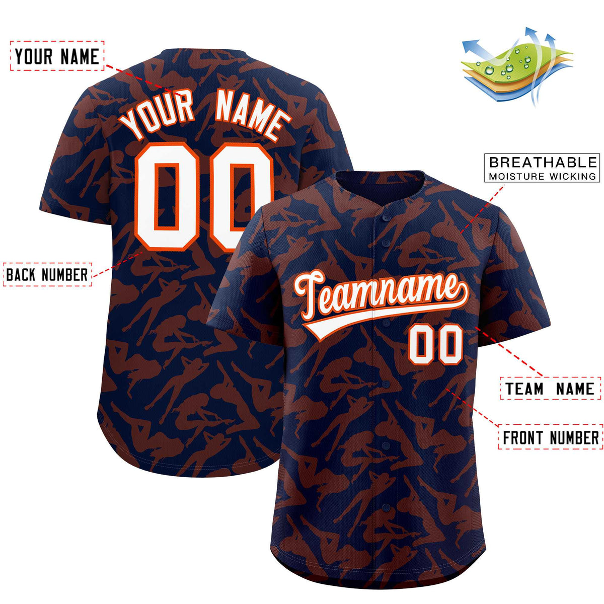 Custom Navy Orange Playboy Graffiti Pattern Authentic Baseball Jersey Limited
