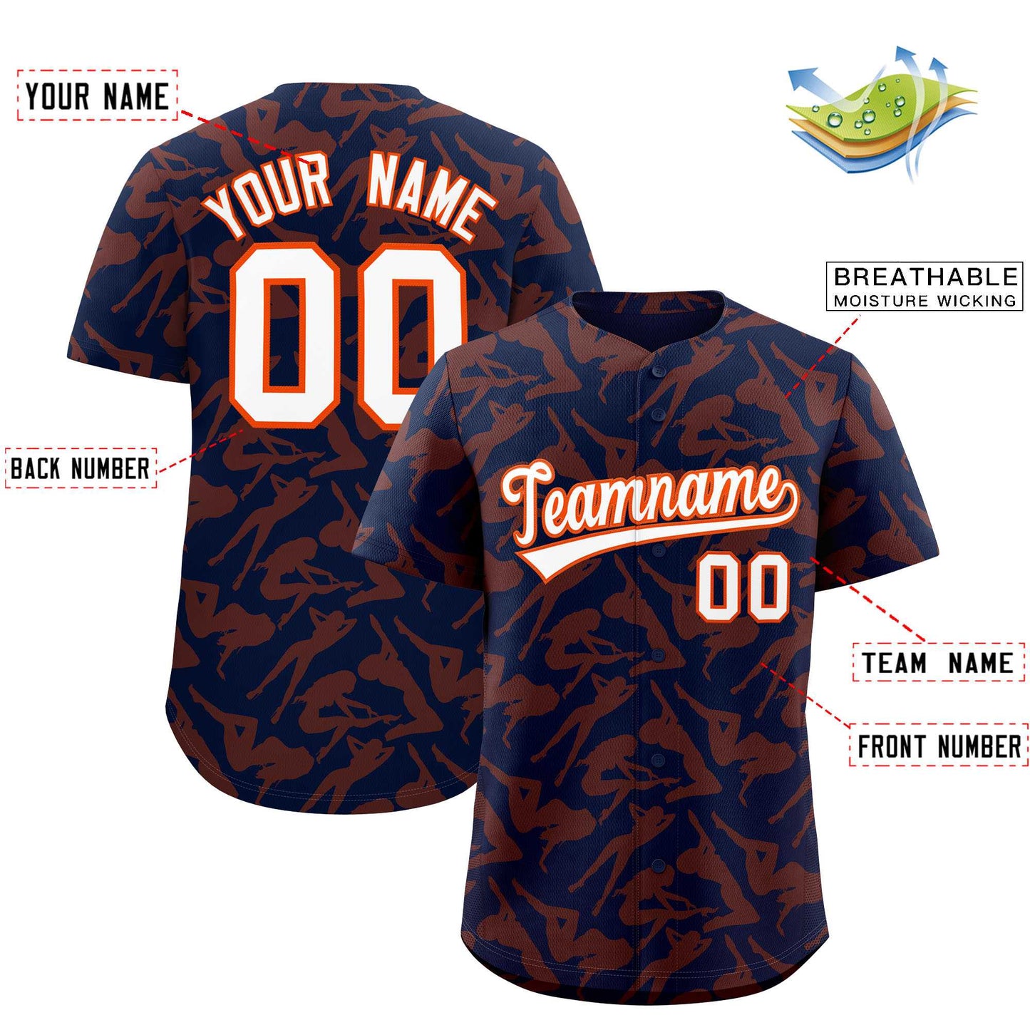 Custom Navy Orange Playboy Graffiti Pattern Authentic Baseball Jersey Limited