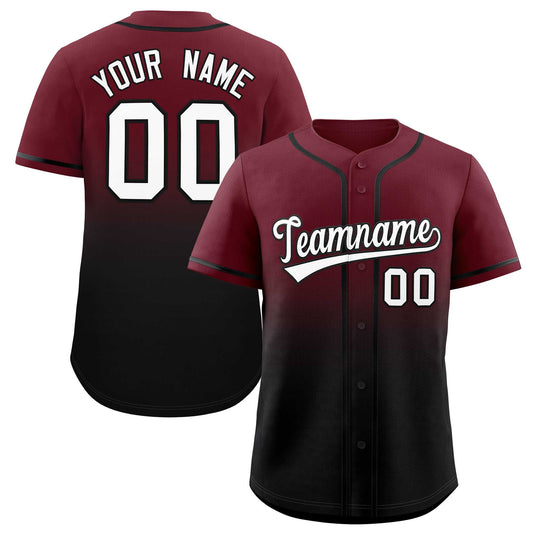 Custom Maroon Black Gradient Fashion Authentic Baseball Jersey