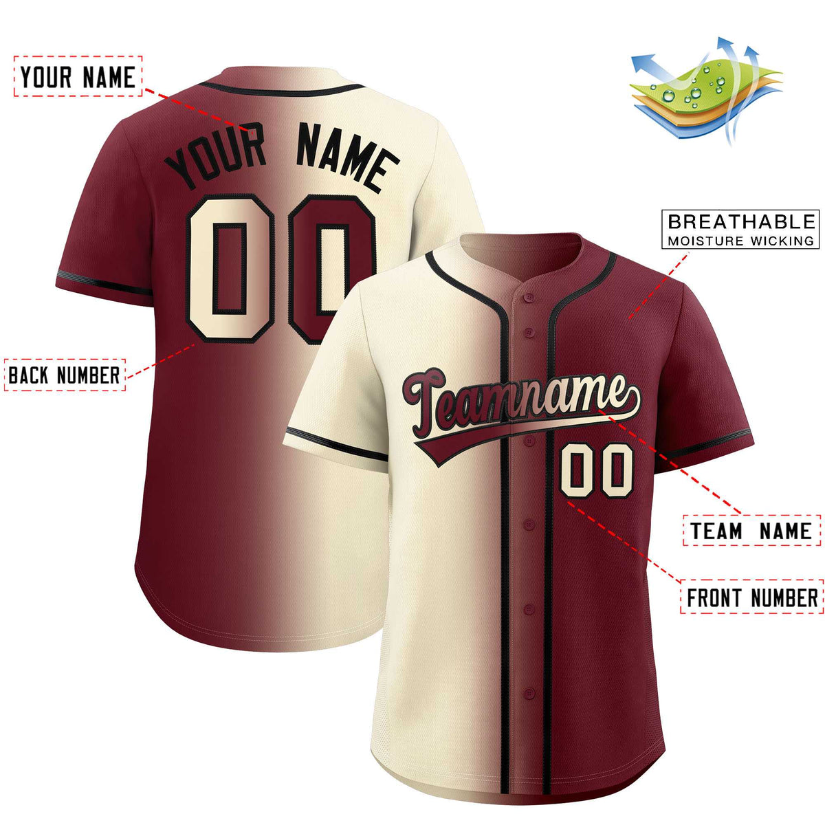 Custom Cream Maroon Two Tone Gradient Fashion Authentic Baseball Jersey Limited
