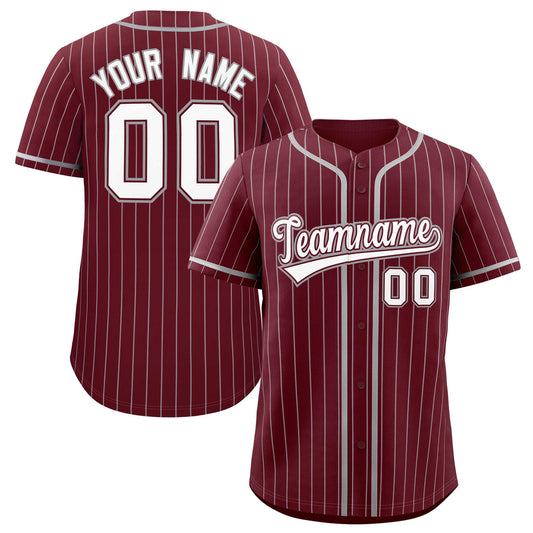 Custom Maroon Gray Stripe Fashion Authentic Baseball Jersey