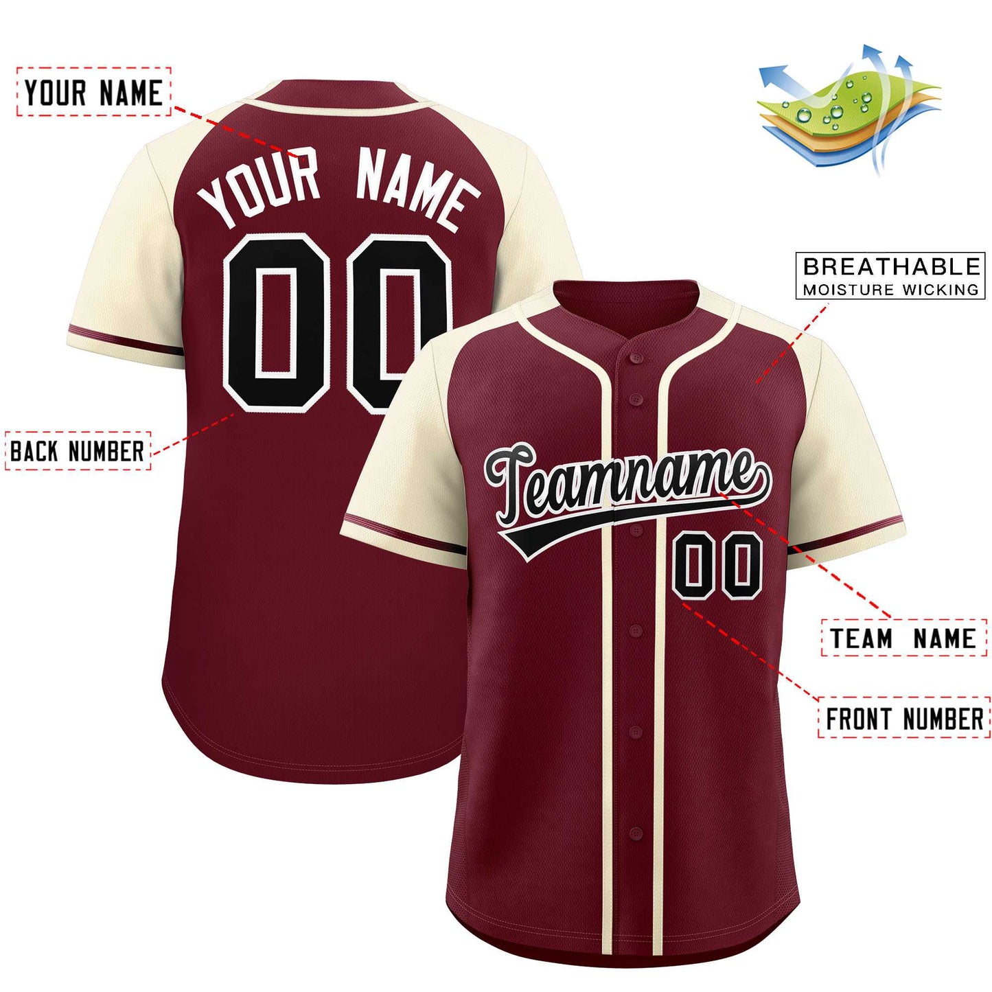 Custom Maroon Cream Raglan Sleeves Authentic Baseball Jersey Limited