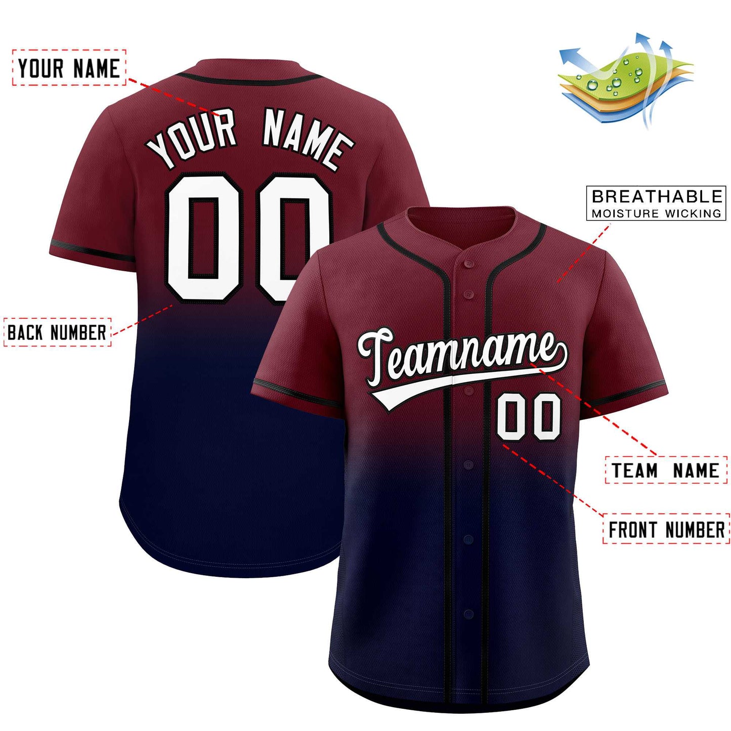 Custom Maroon Navy Gradient Fashion Authentic Baseball Jersey Limited