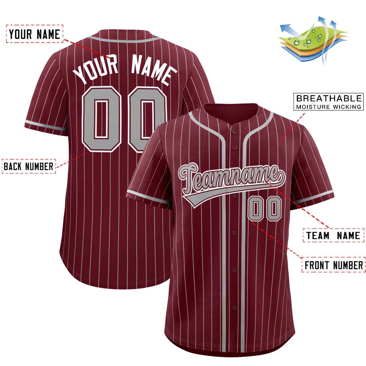 Custom Maroon Gray Stripe Fashion Authentic Baseball Jersey Limited