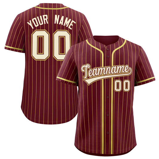 Custom Maroon Old Gold Stripe Fashion Authentic Baseball Jersey