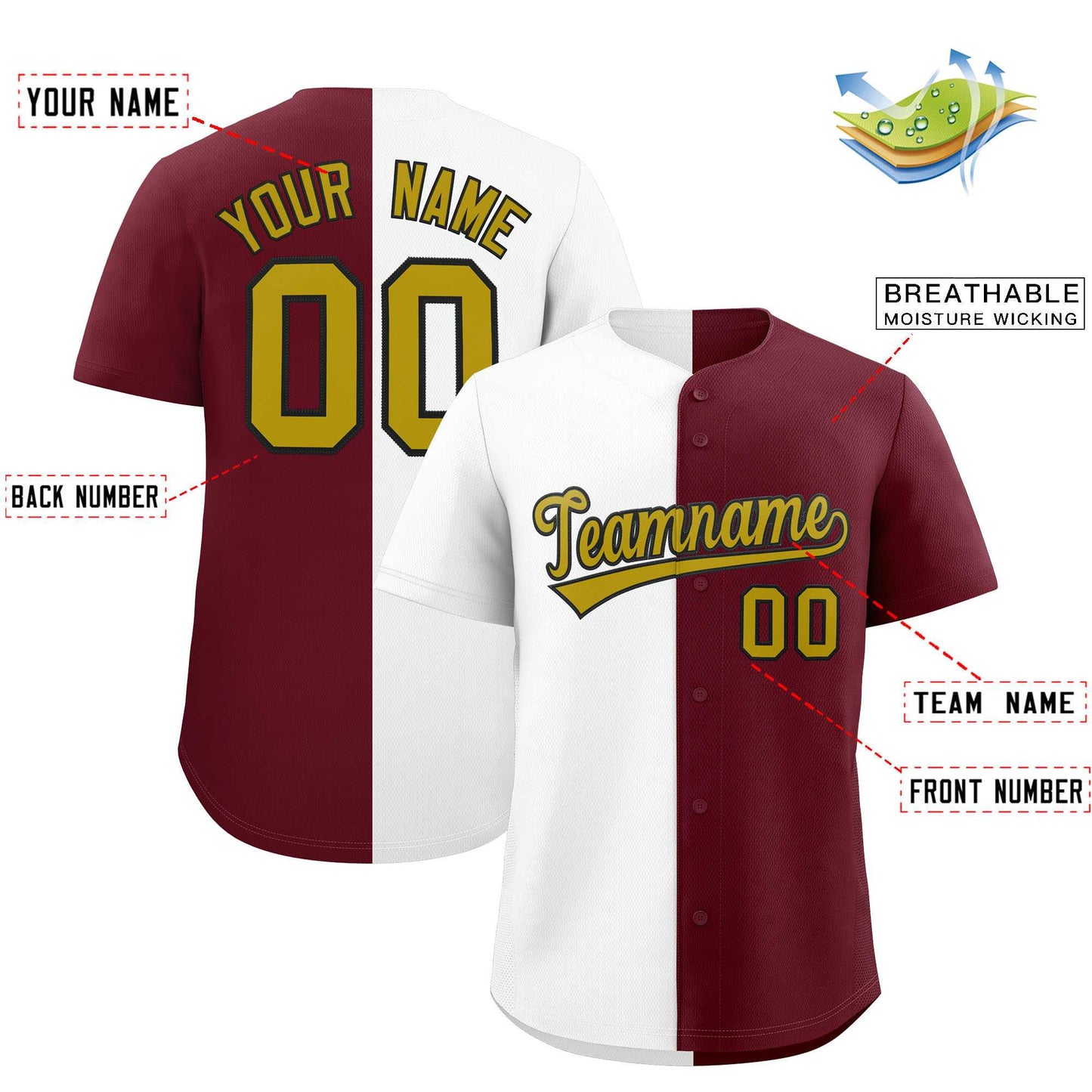 Custom White Maroon Two Tone Striped Fashion Authentic Baseball Jersey Limited