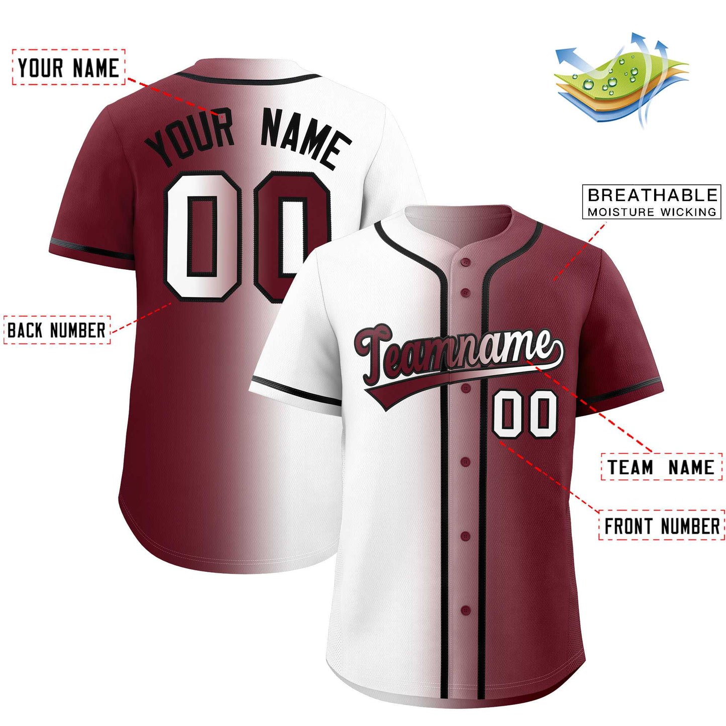 Custom White Maroon Two Tone Gradient Fashion Authentic Baseball Jersey Limited