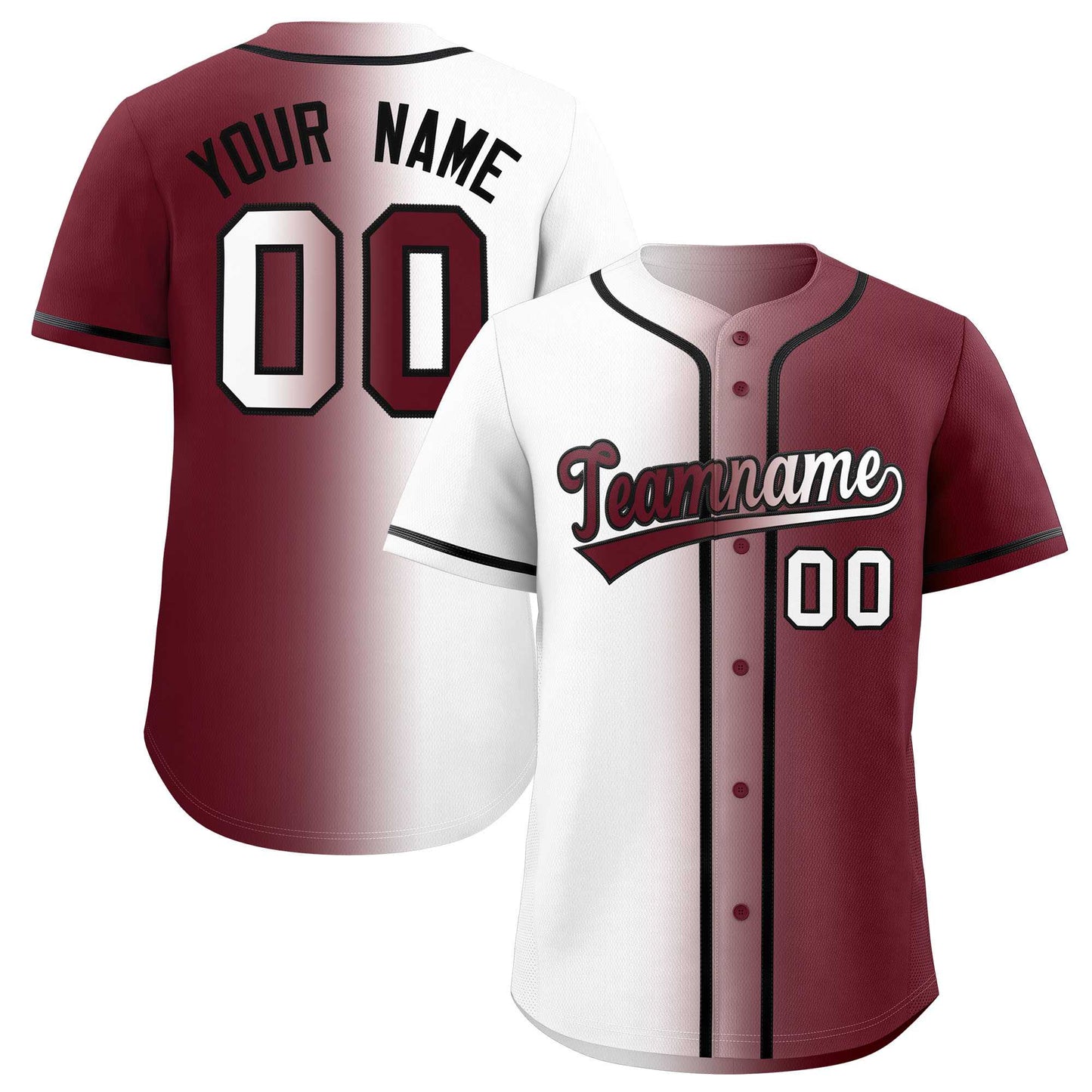 Custom White Maroon Two Tone Gradient Fashion Authentic Baseball Jersey