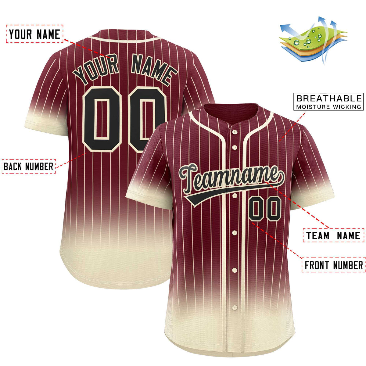 Custom Maroon Cream Gradient Stripe Fashion Authentic Baseball Jersey Limited