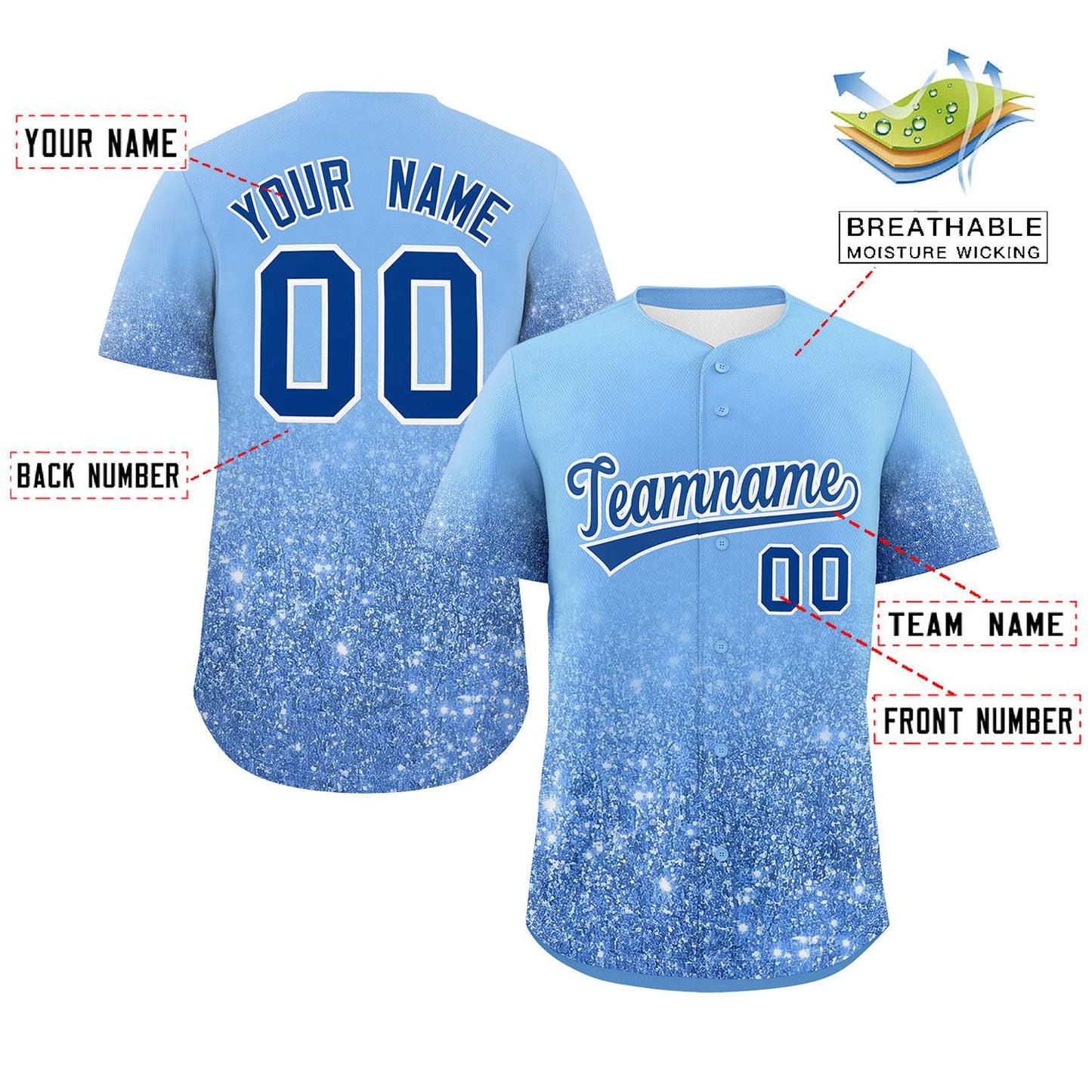 Custom Light Blue Royal Sparkle-Effect Pattern Gradient Fashion Authentic Baseball Jersey Limited