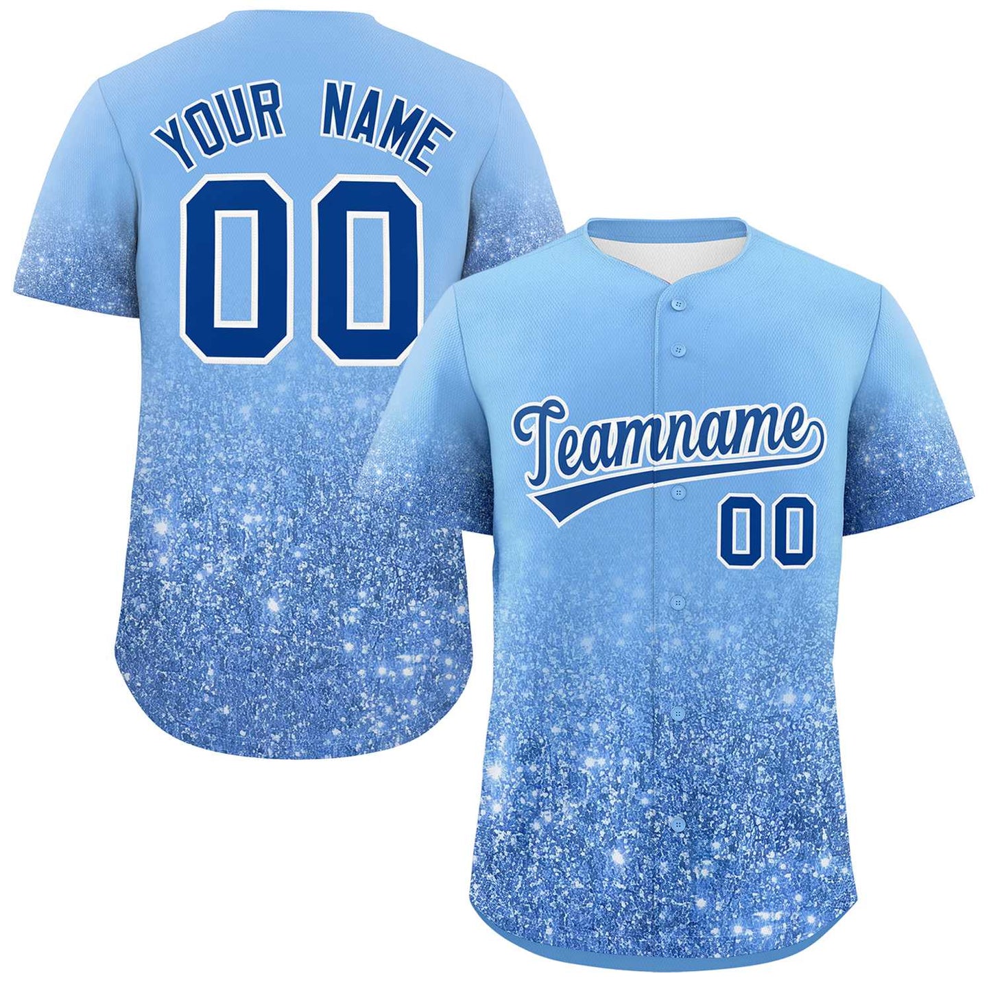 Custom Light Blue Royal Sparkle-Effect Pattern Gradient Fashion Authentic Baseball Jersey