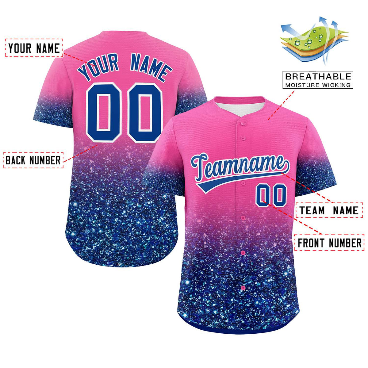 Custom Pink Royal Sparkle-Effect Pattern Gradient Fashion Authentic Baseball Jersey Limited