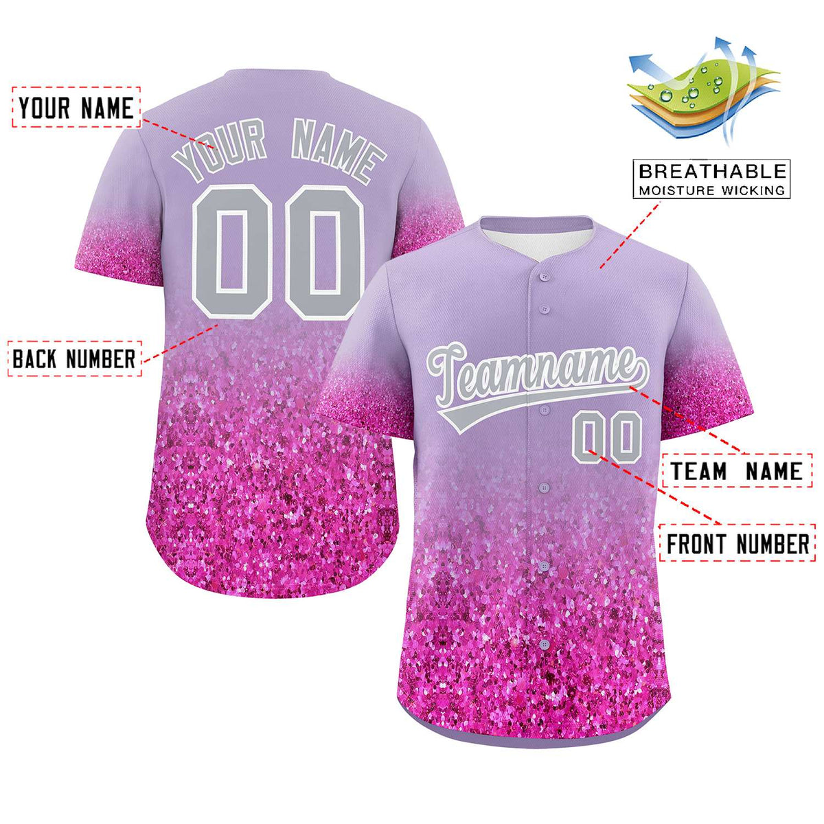 Custom Light Purple Gray Sparkle-Effect Pattern Gradient Fashion Authentic Baseball Jersey Limited