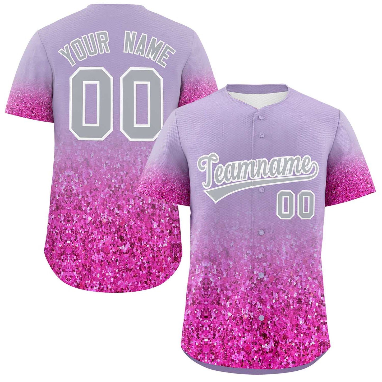 Custom Light Purple Gray Sparkle-Effect Pattern Gradient Fashion Authentic Baseball Jersey