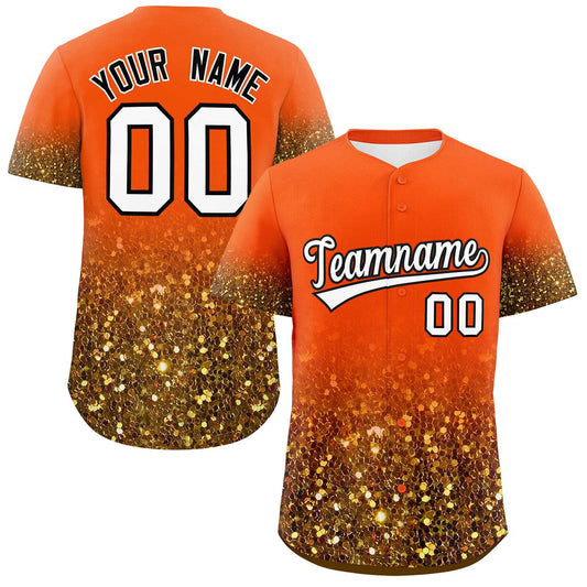 Custom Orange White Sparkle-Effect Pattern Gradient Fashion Authentic Baseball Jersey