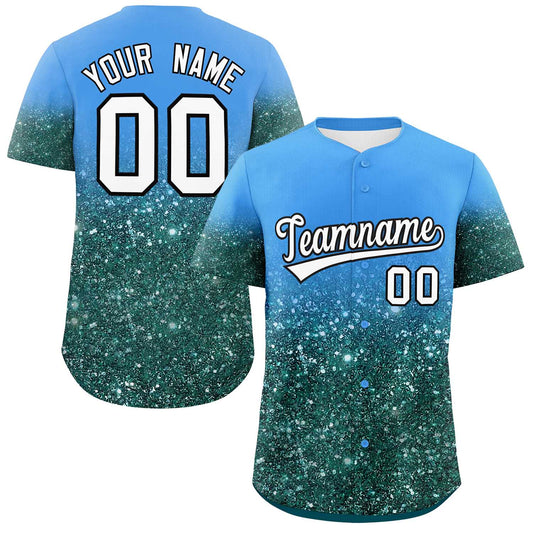 Custom Powder Blue White Sparkle-Effect Pattern Gradient Fashion Authentic Baseball Jersey