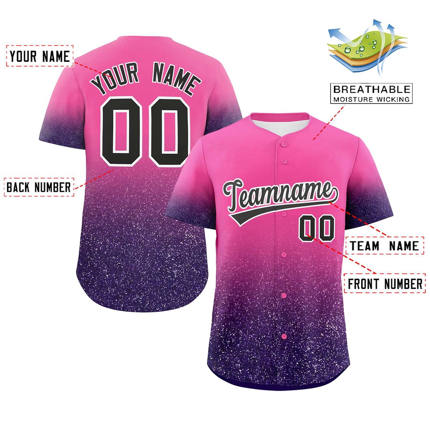 Custom Pink Black Sparkle-Effect Pattern Gradient Fashion Authentic Baseball Jersey Limited