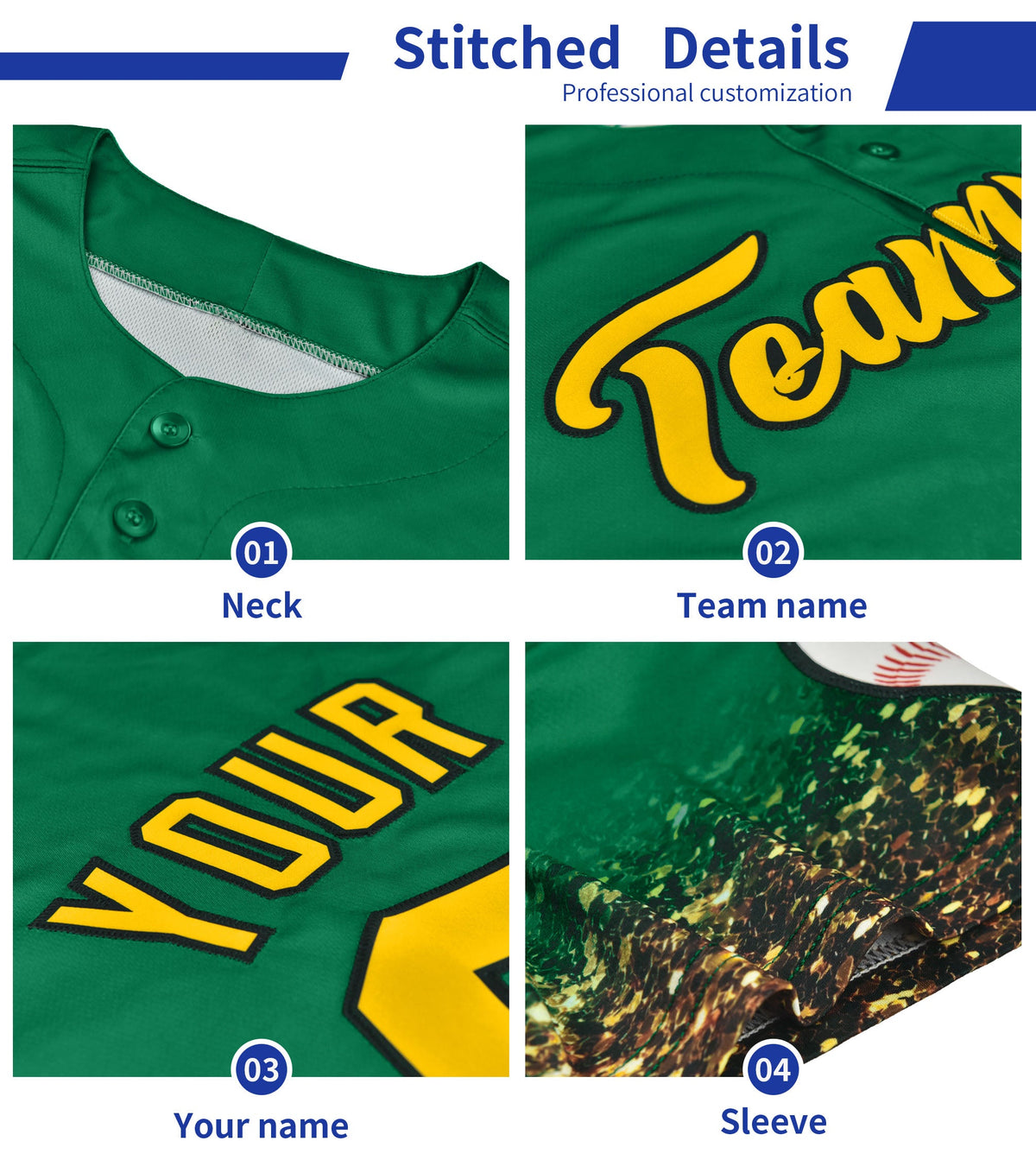 Custom Kelly Green Gold Sparkle-Effect Pattern Gradient Fashion Authentic Baseball Jersey Limited