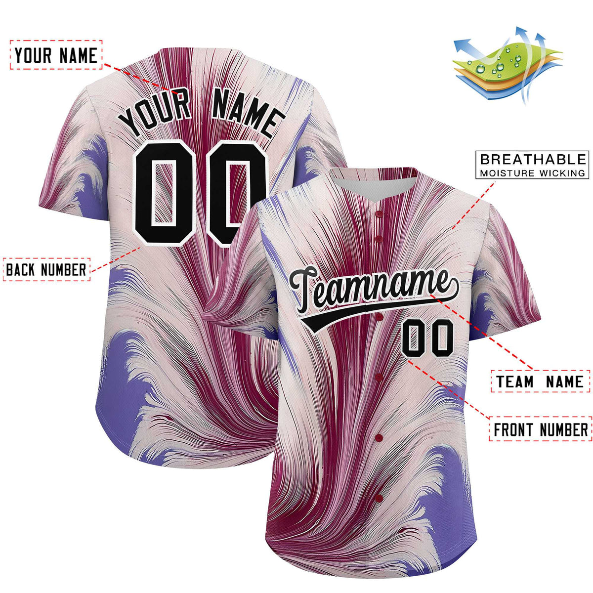 Custom Black White Fluid Feather Graffiti Pattern Authentic Baseball Jersey Limited