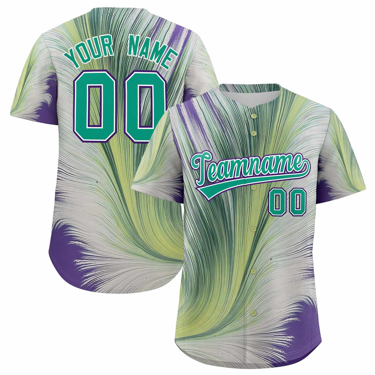Custom Bright Green White Fluid Feather Graffiti Pattern Authentic Baseball Jersey