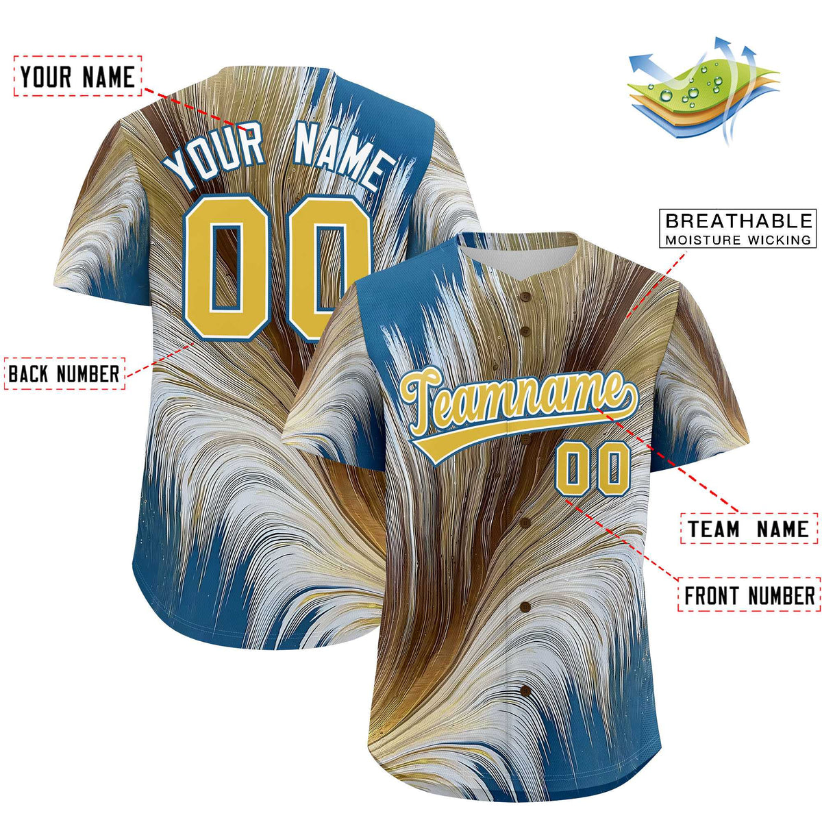 Custom Old Gold White Fluid Feather Graffiti Pattern Authentic Baseball Jersey Limited