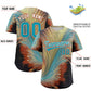 Custom Aqua White Fluid Feather Graffiti Pattern Authentic Baseball Jersey Limited