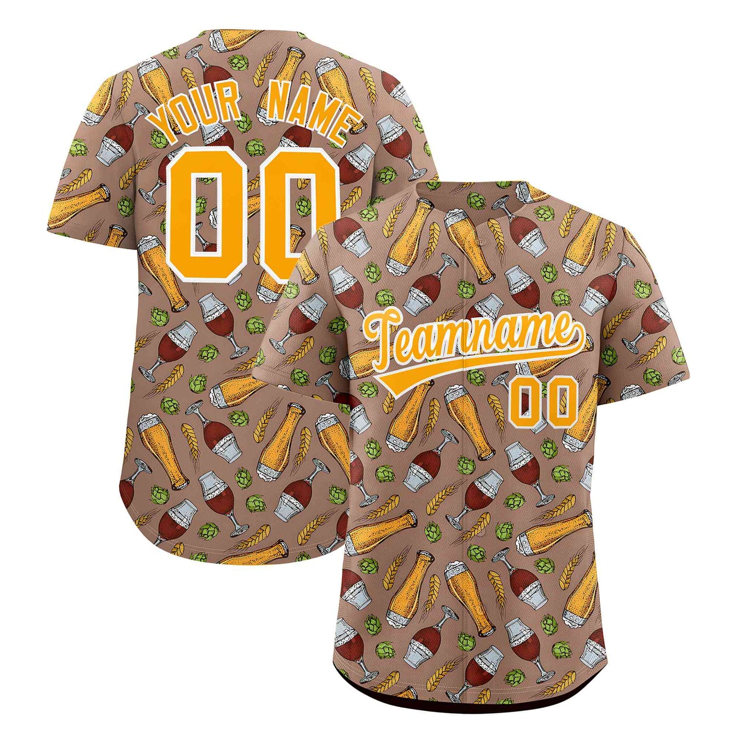 Custom Old Gold National Beer Day Personalized Beer Pattern Baseball Jersey