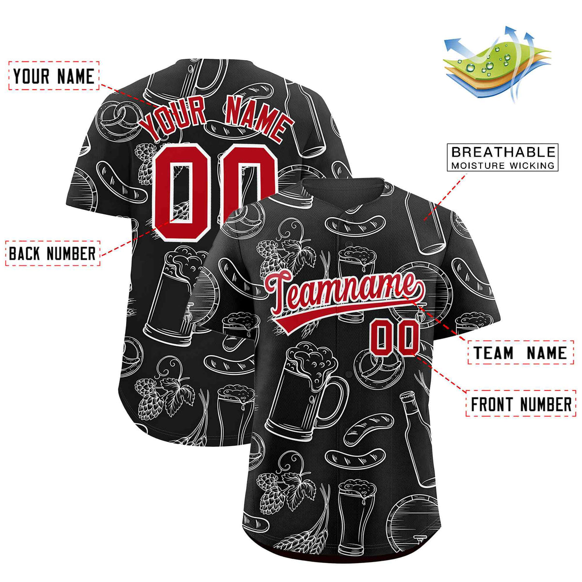 Custom Black White National Beer Day Personalized Beer Pattern Baseball Jersey Limited
