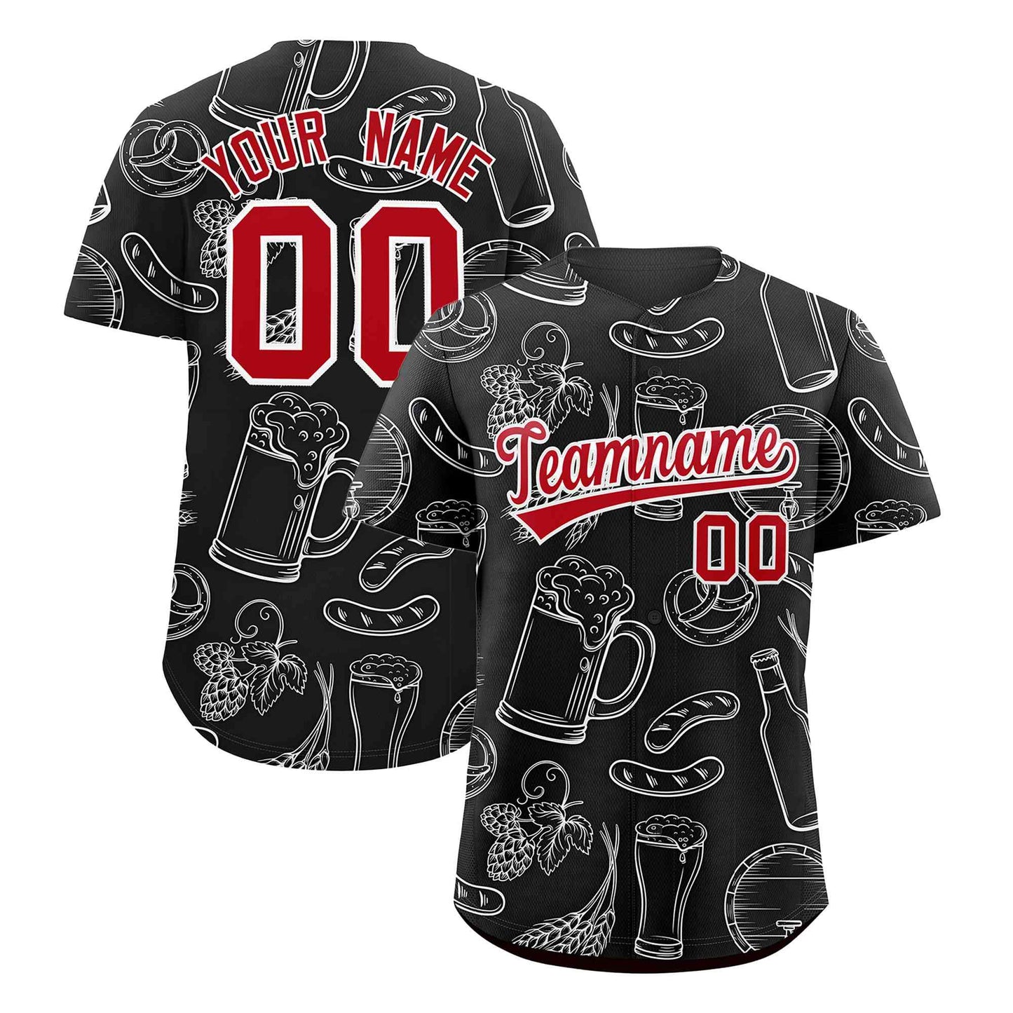 Custom Black White National Beer Day Personalized Beer Pattern Baseball Jersey