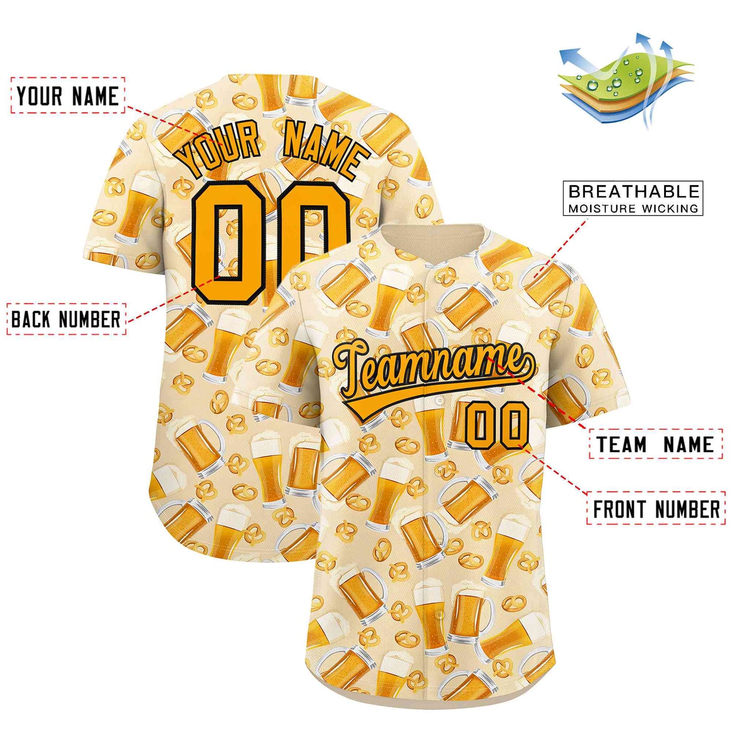 Custom Cream Orange National Beer Day Personalized Beer Pattern Baseball Jersey Limited