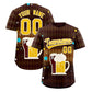 Custom Brown Light Brown National Beer Day Personalized Beer Pattern Baseball Jersey