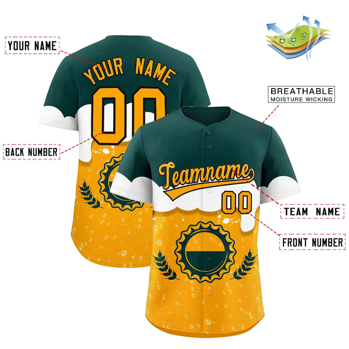 Custom Orange Green National Beer Day Personalized Beer Pattern Baseball Jersey Limited