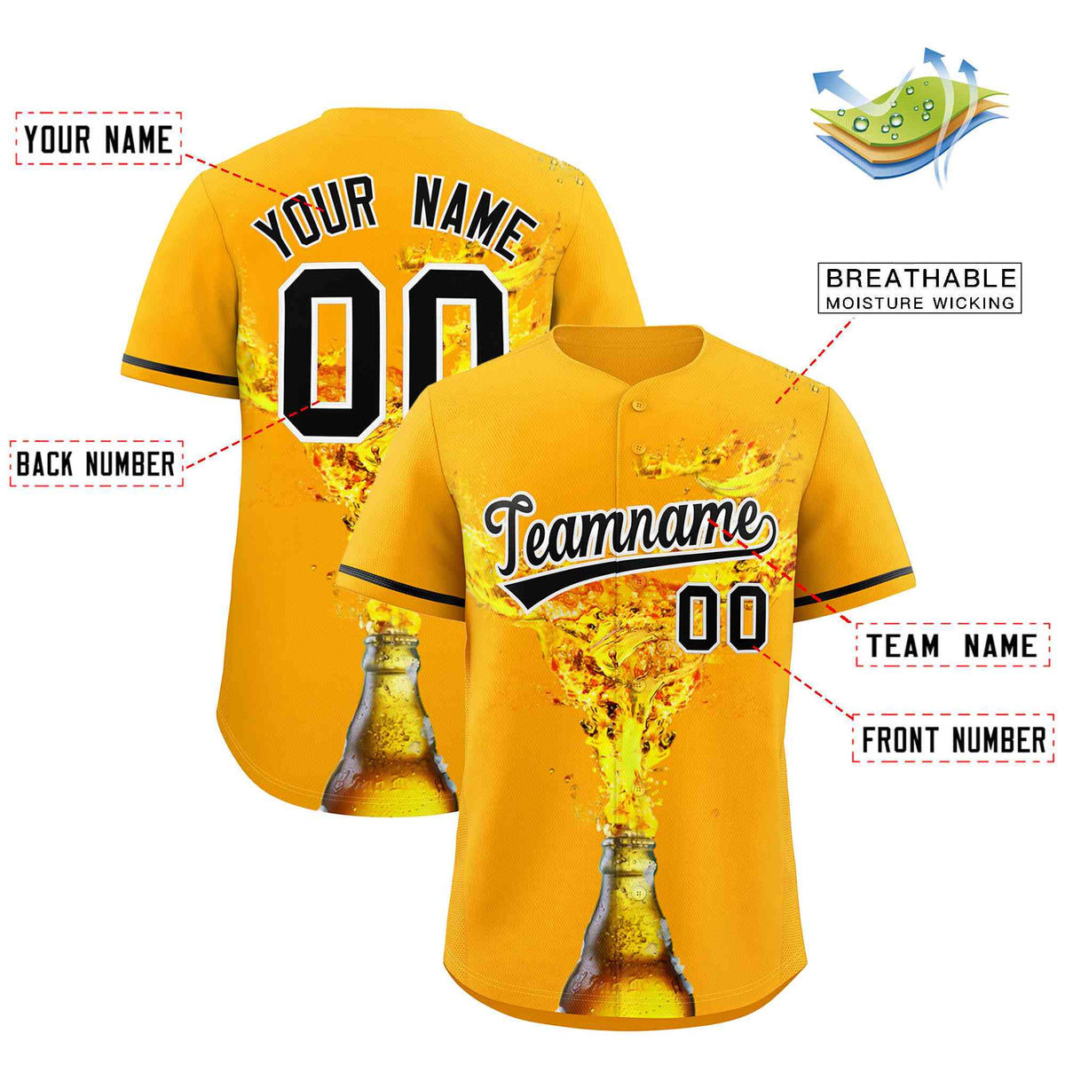 Custom Yellow Black National Beer Day Personalized Beer Pattern Baseball Jersey Limited