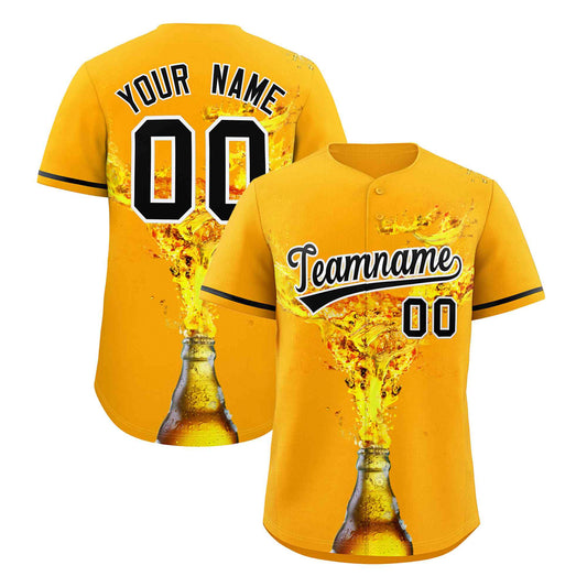 Custom Yellow Black National Beer Day Personalized Beer Pattern Baseball Jersey