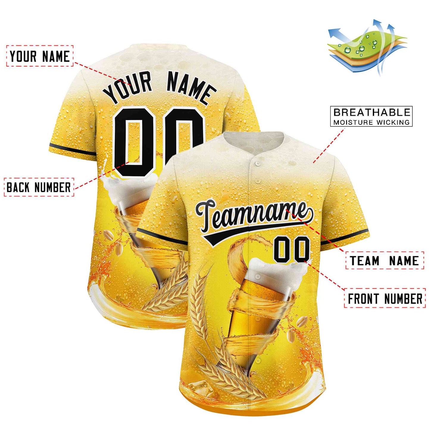 Custom Gold Black National Beer Day Personalized Beer Pattern Baseball Jersey Limited