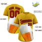 Custom Old Gold Red National Beer Day Personalized Beer Pattern Baseball Jersey Limited