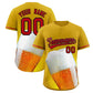 Custom Old Gold Red National Beer Day Personalized Beer Pattern Baseball Jersey