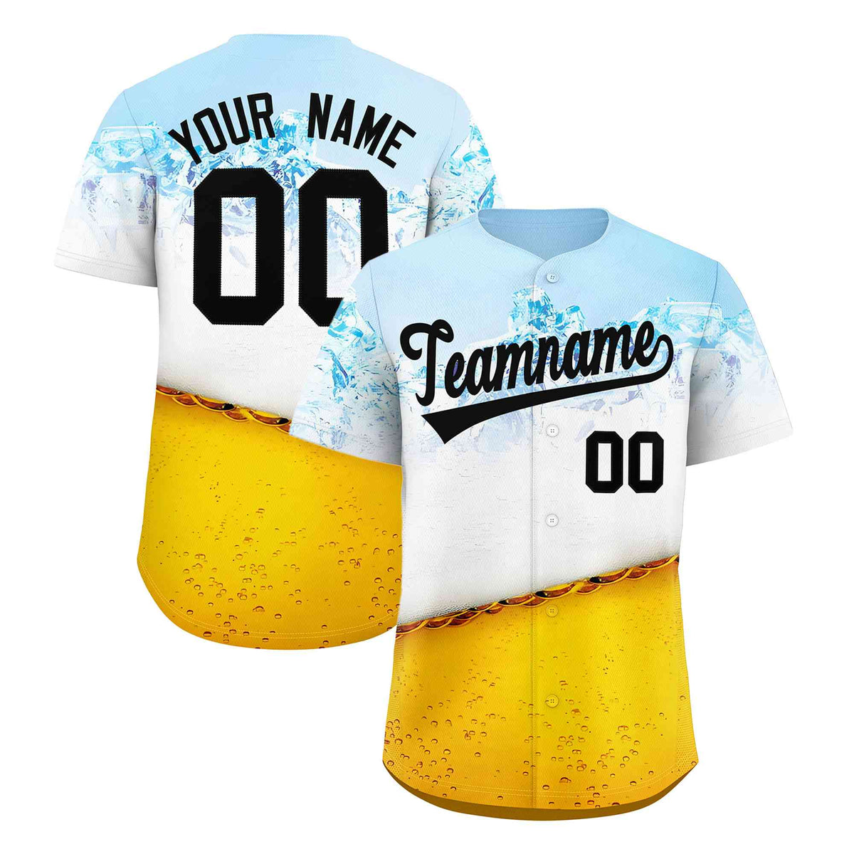 Custom Gold Light Blue National Beer Day Personalized Beer Pattern Baseball Jersey
