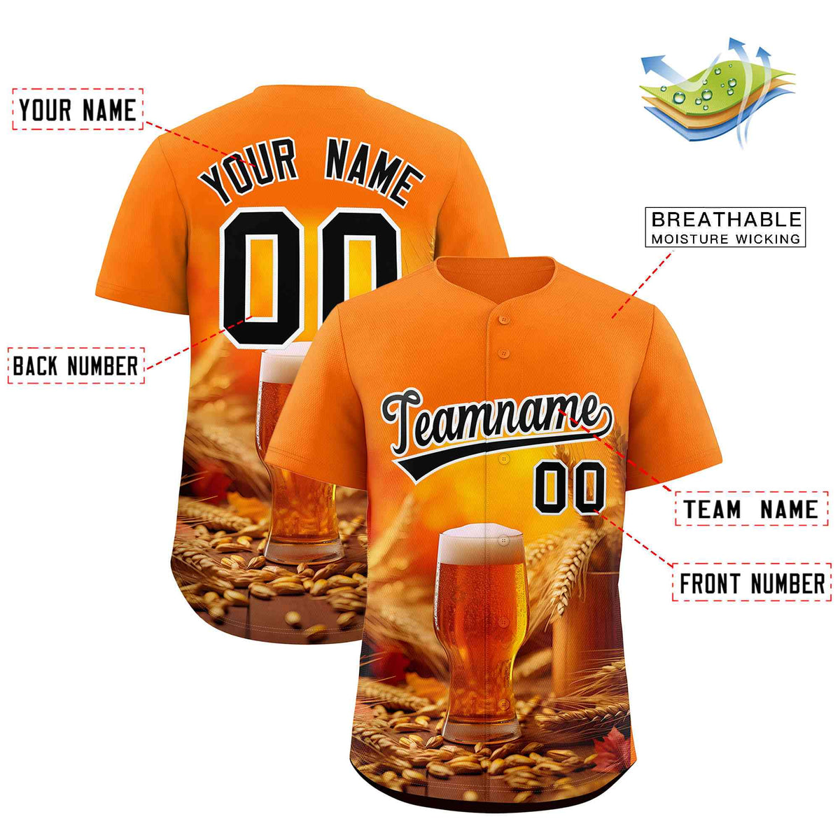 Custom Orange National Beer Day Personalized Beer Pattern Baseball Jersey Limited
